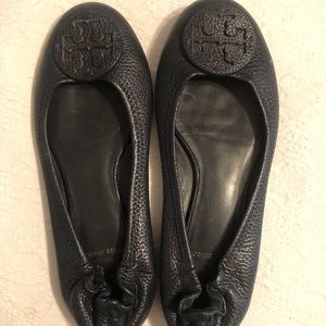 Navy tumbled leather Reva Tory Burch flats